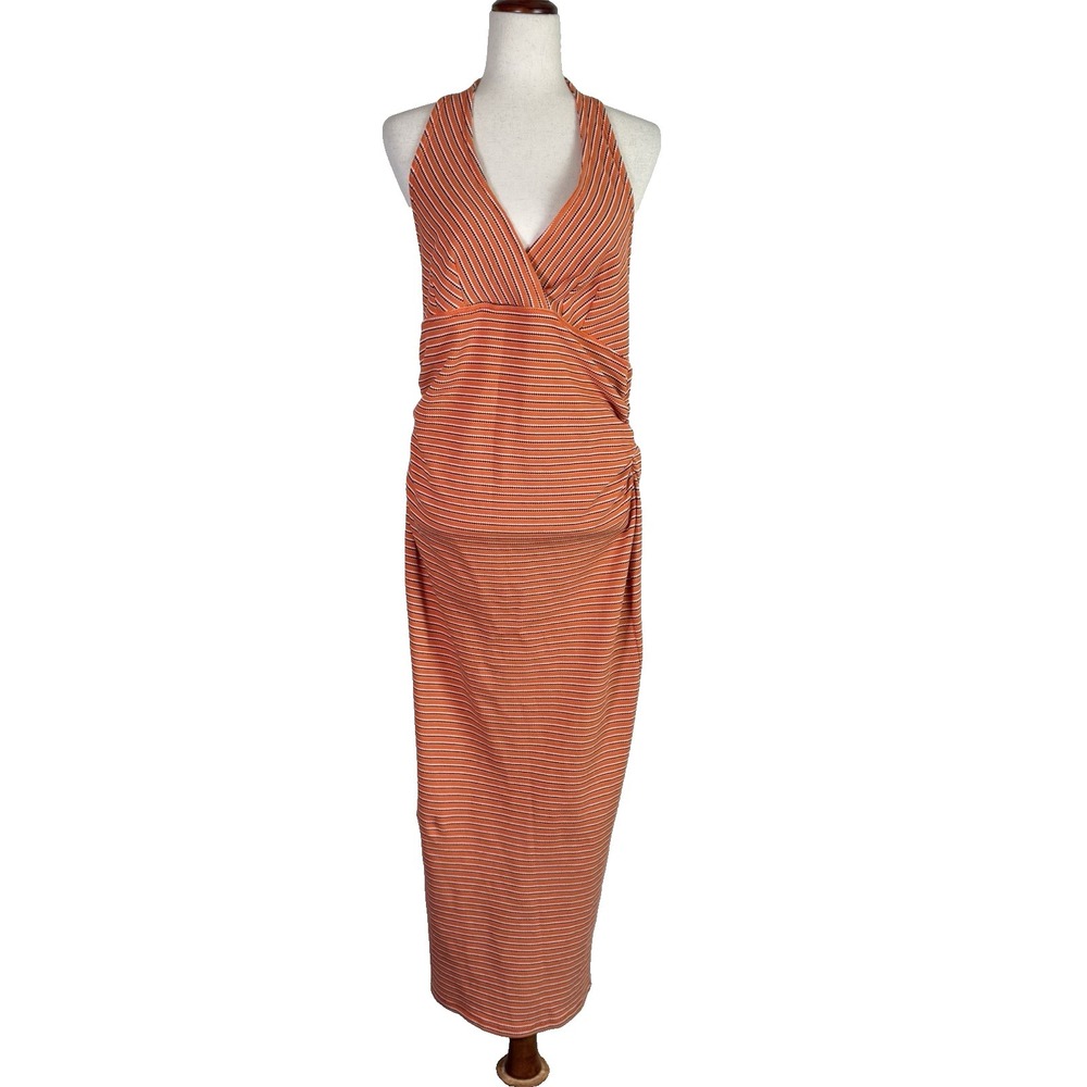 Pilcro by Anthropologie High Tide Halter Dress NWT Size Large Orange Striped